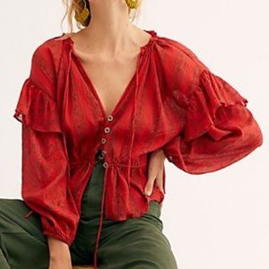 NWT Free People Amanda red ruffle boho top sz M